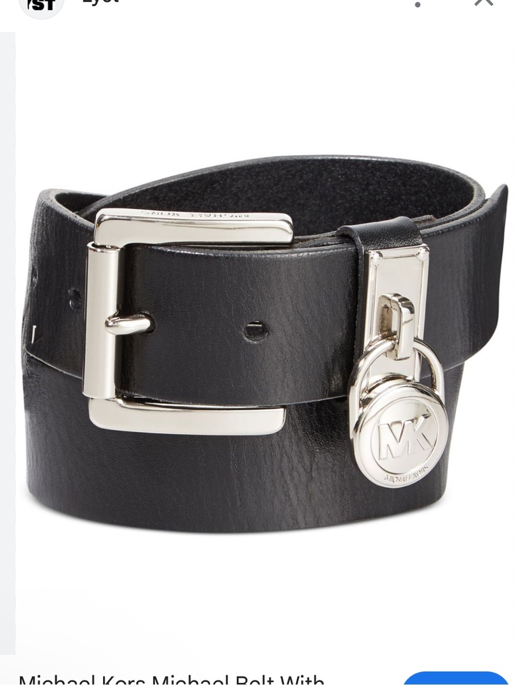 Michael Kors Buckle Belt Women's Size Medium Logo Charm Black Vegan Leather